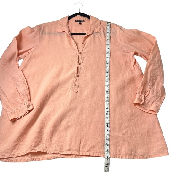 Eileen Fisher Women SZ SMALL Irish Linen Peachy Orange Long Roll Sleeve Blouse - Picture 7 of 8